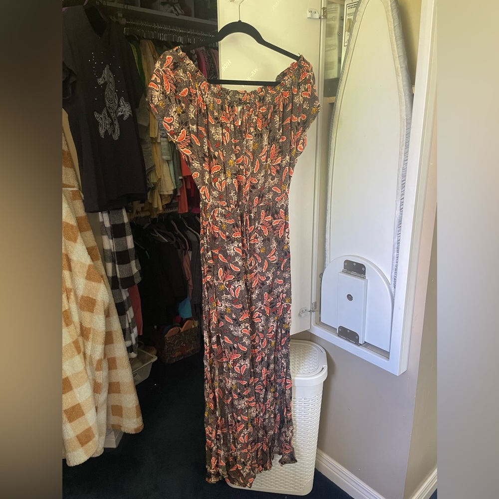 H&M size 8 maxi dress, orange and black pattern